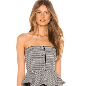 NWT L'Academie The Lola Top in Black Houndstooth S